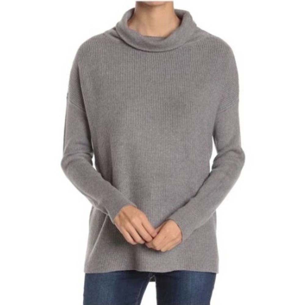 Devotion By Cyrus Size XS Womens Cowlneck Ribbed Tunic Sweater in Putty Gray